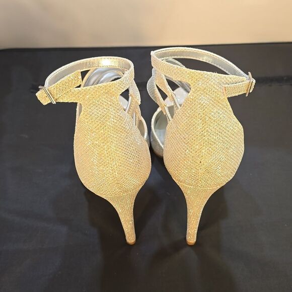 CALL IT SPRING  SILVER GLITTER HIGH HEEL POINTED TOE ANKLE STRAP PUMP - Picture 6 of 15